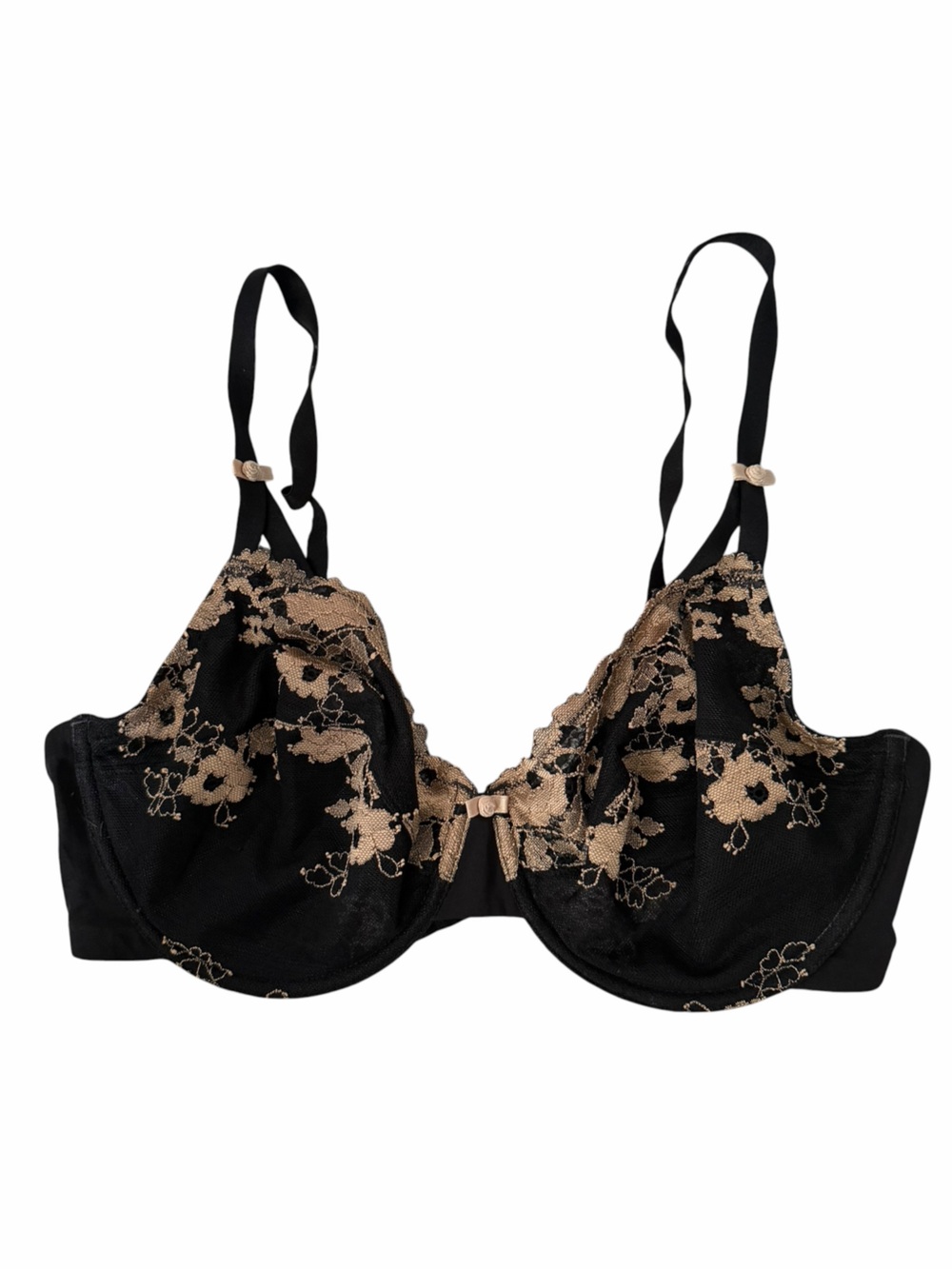 Wacoal Black Bra with Gold Floral Lace 38DD